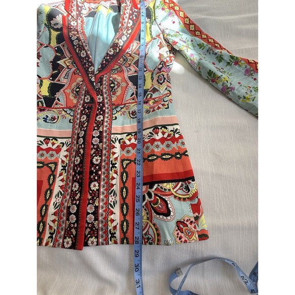 Alice + Olivia Nate Euphoria Mixed Print Linen Blend Fitted Blazer Jacket Large - Picture 11 of 13
